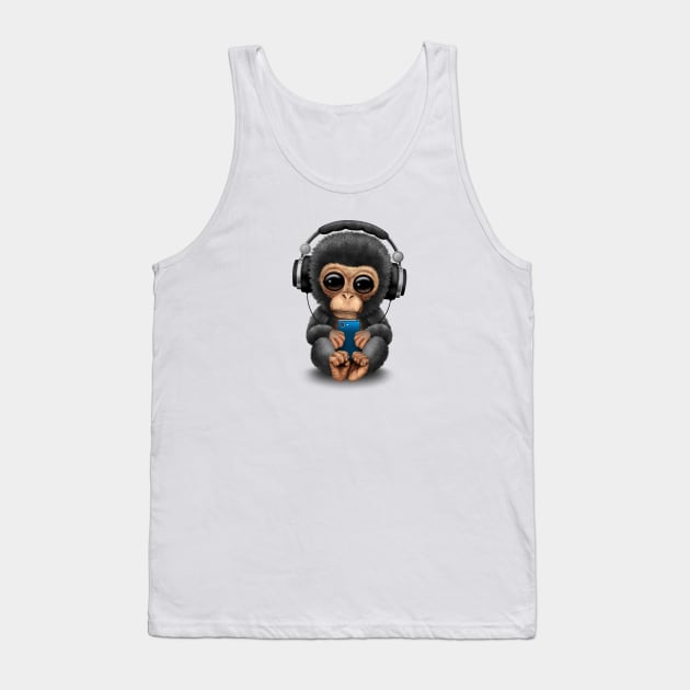Chimpanzee Dj with Headphones and Cell Phone Tank Top by jeffbartels